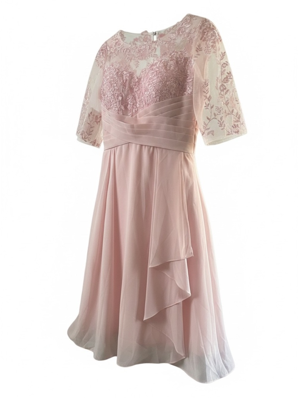 Blush Pink Lace & Chiffon A-Line Wedding Dress - Ms. Demure but screams feminine